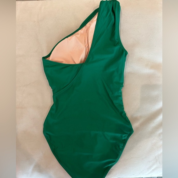 J Crew Women’s One Shoulder One-Piece Swimsuit - Green. Perfect for St. Patty’s - Picture 3 of 5